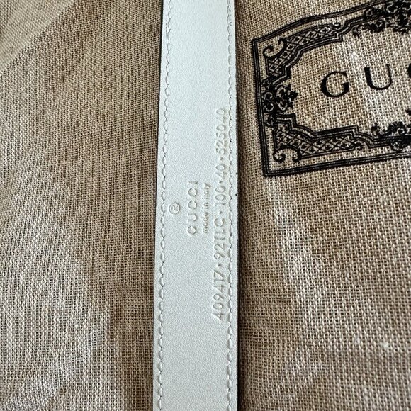 NEW GUCCI 430$ GG Marmont Belt In Beige GG Supreme & White Leather 100 Cm 40 In main image 5